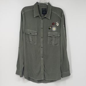 American Eagle Women's Army button down Shirt